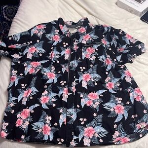 Free Planet Mens Tropical Floral Print Short Sleeve Button-Up Shirt Size 4X